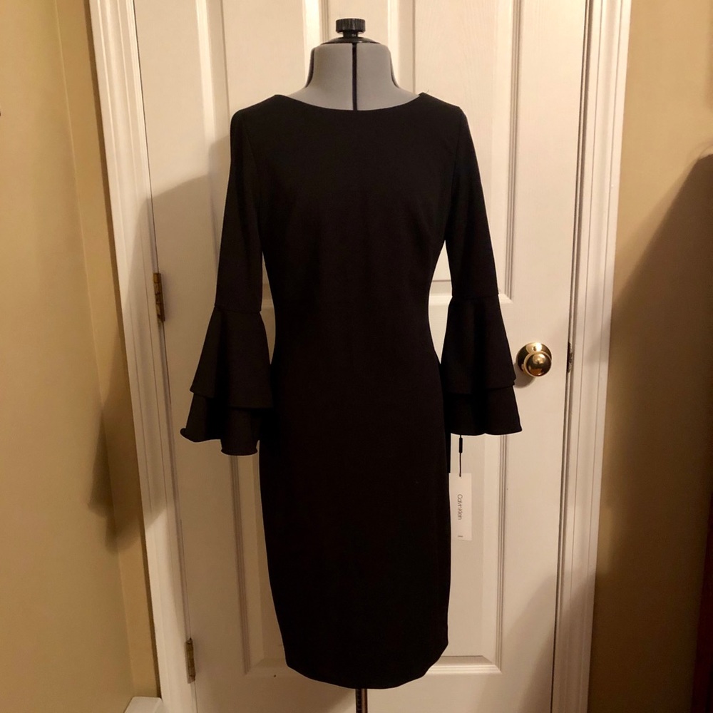 Calvin Klein, Black Dress w/Bell Sleeves, Size 2